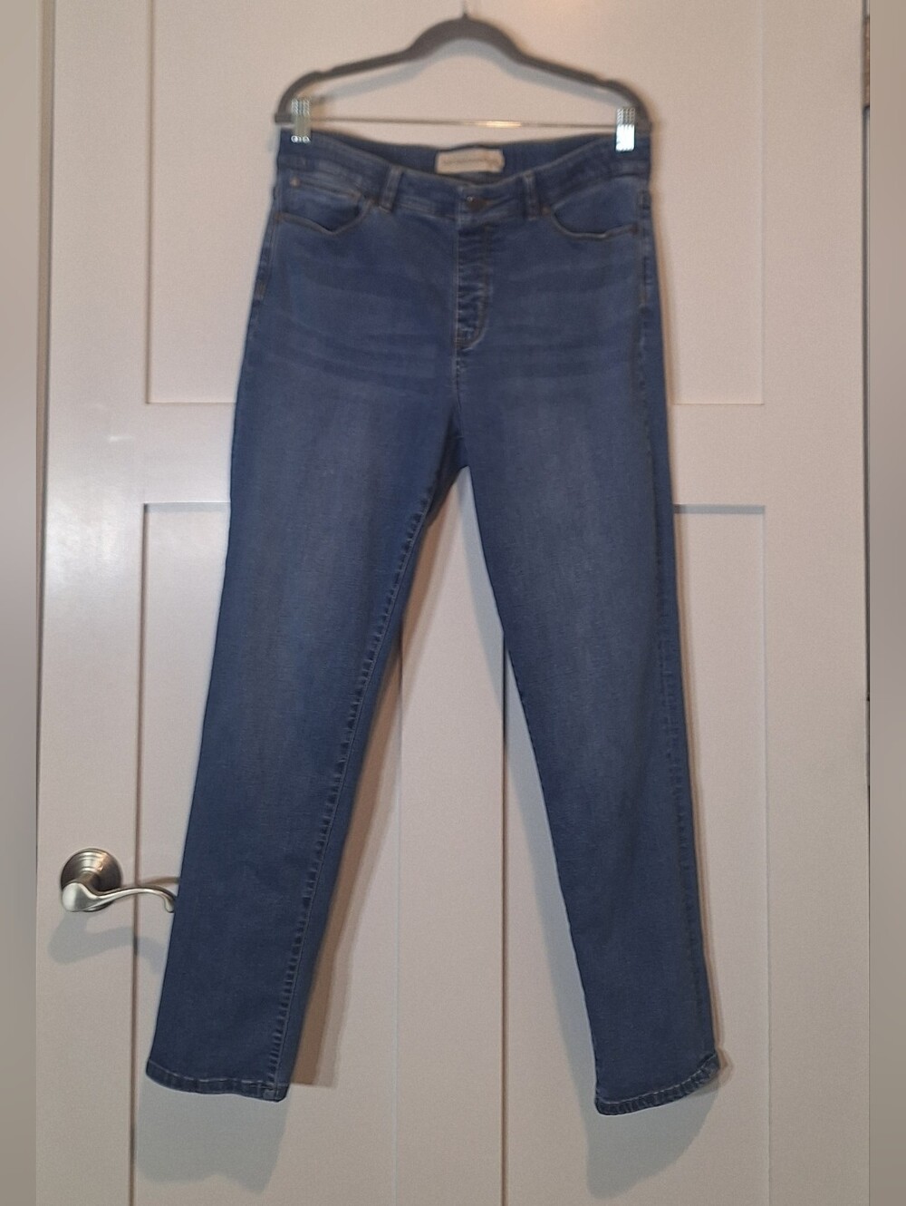 Soft Surroundings Pull On Denim Relaxed Straight Leg Jeans Stretch Pockets Large